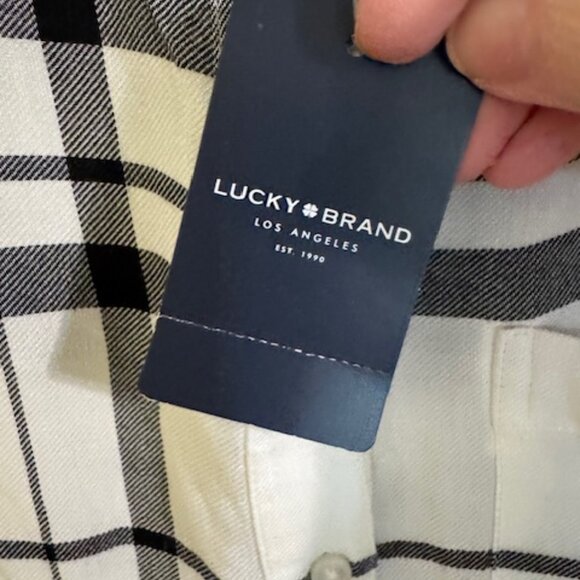 Lucky Brand Black White High Low Top Roll Tab Sleeve Blouse Boho Abstract Print - Picture 7 of 11